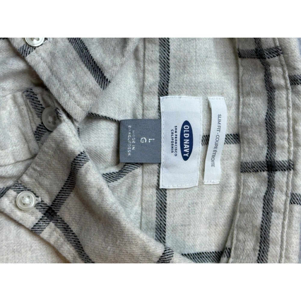 Old Navy Shirt Mens Large Gray Windowpane Plaid Slim Fit Flannel Long Sleeve - Picture 6 of 14